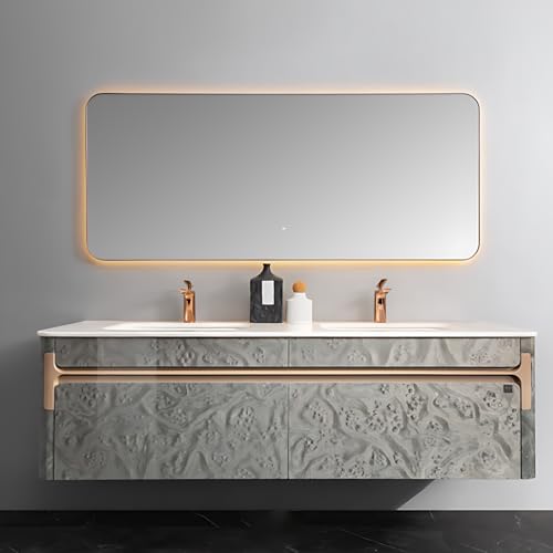 ZGNBSD Modern Double Sink Bathroom Vanity Set &ndash; Wall Mounted Bathroom Vanity Cabinet with Seamless...