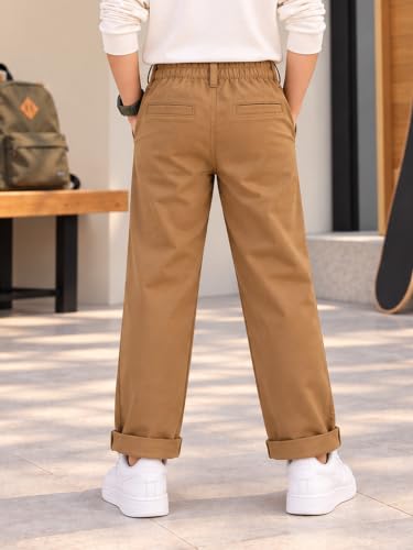 Image of KiddoPanti Boys 100% Cotton Twill Chinos Pant | Comfortable Regular Fit | 2 Side Pocket, 2 Back Pocket | Ankle Length | Back Elasticated Waistband with Button Zip Open Fly