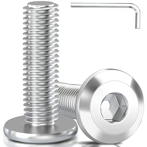 Image of M6 x 20mm Hex Socket Flat Bolts, Stainless Steel & Zinc Plated, Silver Socket Head Bolts, for Furniture, Machinery, DIY Projects (Pack of 50)