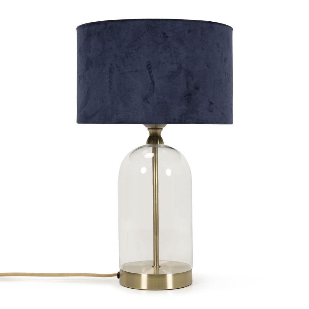 ValueLights Jessy Gold Glass Table Lamp With Navy Blue Velvet Shade