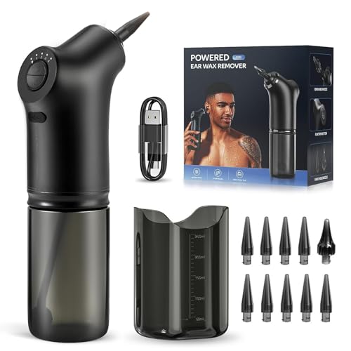 Ear Wax Vacuum Removal Kit USB Charge Ear Wax Suction Remover Reusable Water Powered Ear Cleaner Electric Ear Irrigation Flushing Kit with 10 replacement Ear spout 4 Modes Suitable for Adults Kids