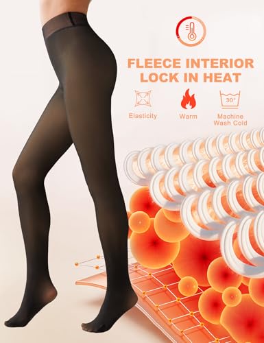 Tournesol Women's Fleece Lined Tights Thermal Pantyhose Fake Translucent Tights Warm Sheer Thick Leggings for Winter4