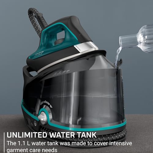 Rowenta Iron for Clothes, High Pressure Steamer Iron with Boiler System, 400 Steam Holes, Vertical Steaming, 37oz Tank, Stainless Steel Soleplate, Auto-Off 1800 watts, Black Green, DG7626 - Image 5