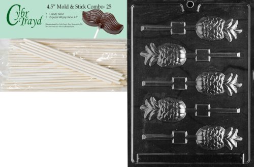 Cybrtrayd Pineapple Lolly Fruits and Vegetables Chocolate Candy Mold with 25 4.5-Inch Lollipop Stick - //coolthings.us