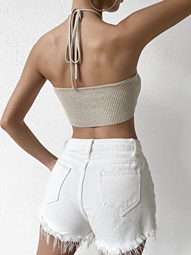 SweatyRocks Women's Sleeveless Tie Back Asymmetrical Hem Knitted Halter Cami Crop Top2