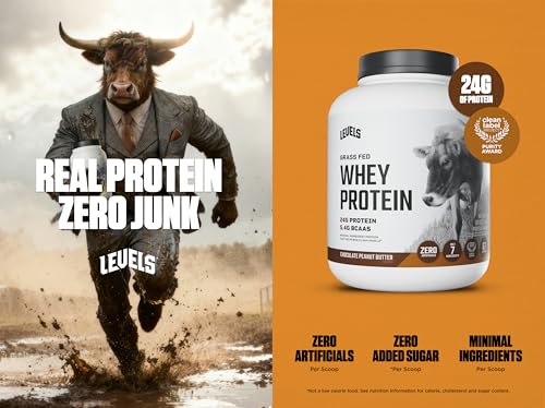 Image of Levels Grass Fed Whey Protein Powder, No Artificials, 24G of Protein, Chocolate Peanut Butter, 5LB