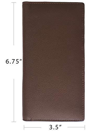 Walnut RFID Leather Checkbook Cover With Credit Card Slots and Pen Holder