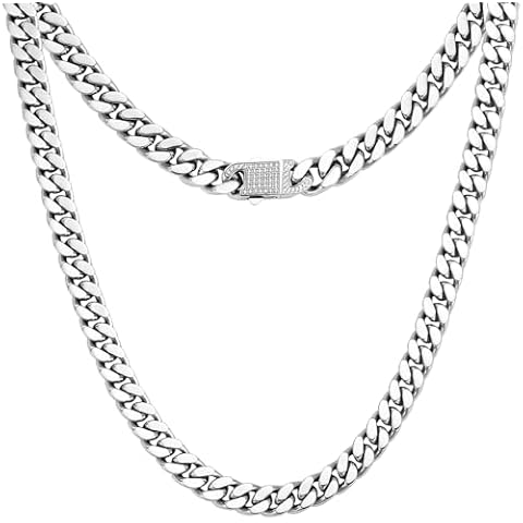 MIMITLTY Diamond Miami Cuban Chain Necklace for Mens,316L Stainless Steel 4/6MM Width 18/20/22/24 Inch Length Fashion Lobster Clasp HipHop Jewelry Cover