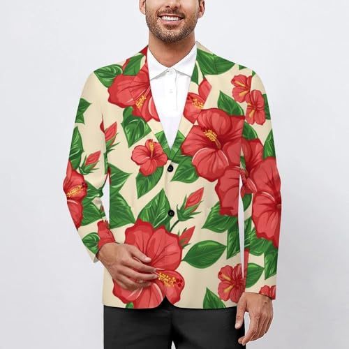 Hibiscus Floral Print Men's Suits Dress Business Formal Suit Print Jackets Coat For Wedding Party2