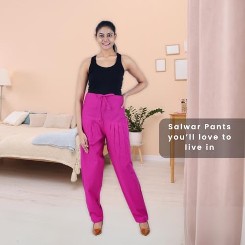 Image of Happy Bunny Salwar Pant - Modern Style Pure Cotton for Women - Ethnic Semi Patiala Trouser - Office,Home - All Day Comfort Wear with Drawstring