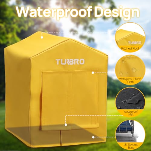 Image of TURBRO Heated Cat House, Insulated and Weatherproof Iron Shelter for Feral and Cats, Heating Pad Bed with 14.7ft Anti-Bite Cord, UL Test Passed, Yellow