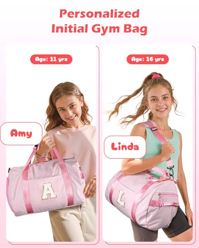 Gift for 11 12 13 14 15 16 Years Old Girls, Girl Gym Bag, Kids Initial Overnight Duffel Bags with Shoe Compartment, Personalized Travel Bag with Makeup Pouch, Cute Birthday Gifts (Letter A)2