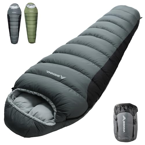 BISINNA Mummy Sleeping Bag for Adults - 4 Season Sleeping Bag Connectable Design Adjustable Hood for Warmth Windproof YKK Zipper - Camping Hiking Backpacking, Survival Gear
