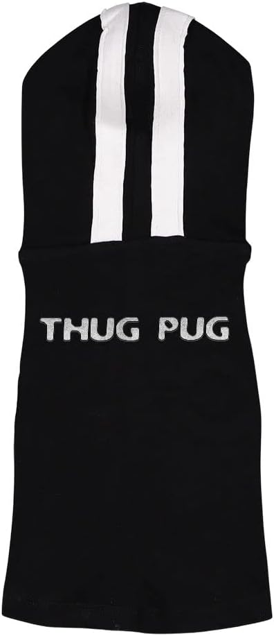 Thug Pug Dog Shirt with Hoodie - Cool Dog Hoodie - Unique Dog Clothing - Black White, S