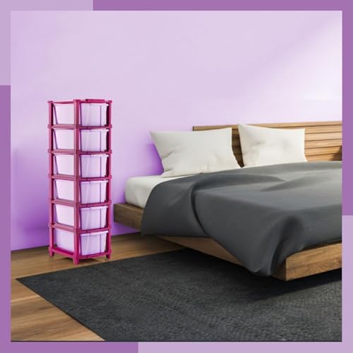 Image of TEKCOOL Plastic Drawer Organizer Self Standard Rectangular Multi Purpose Modular Drawer System Large Chest of Drawer Organizer for Home Office,Product Dimension When assembeled (6XL, Purple hex)'