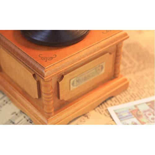 Caja de música de madera con diseño de fonógrafo retro 4