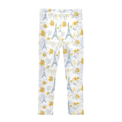 Paris Eiffel Tower Vintage Flower Girls Leggings Ultra Soft Compression Yoga Gym Pants for Kids 4-10T2