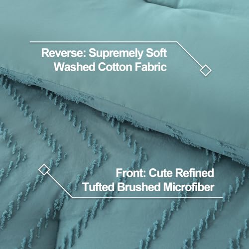 Image of Litanika Boho Full Comforter Set, 3 Pcs Grayish Teal Lightweight Bedding