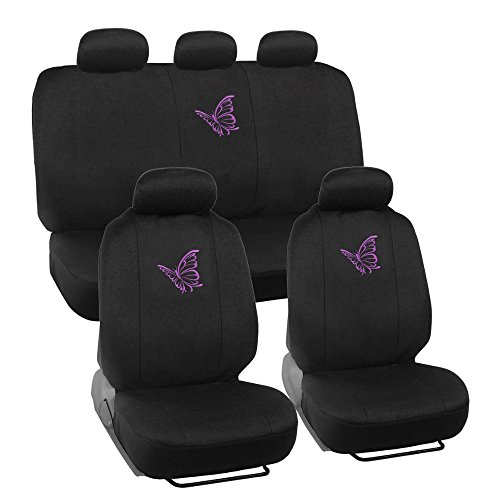 BDK Car Seat Cover 9pc - Butterfly Purple Auto Seat Protection