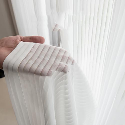 Rideaux transparents fins en polyester de qualité supérieure rayé - 2