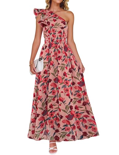 Image of ZESICA Women's 2026 Summer Floral Sleeveless Maxi Dress | One Shoulder, Sleeveless, Ruffle, High Waist, Beach Wedding Guest, Vacation, Graduation, Bridal Shower, Boho Long Dresses