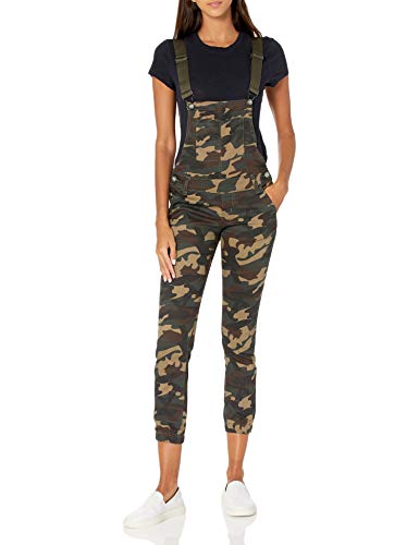 COVER GIRL Women's Denim Overalls Bib Strap Button Skinny Fit, Green Camo, 9