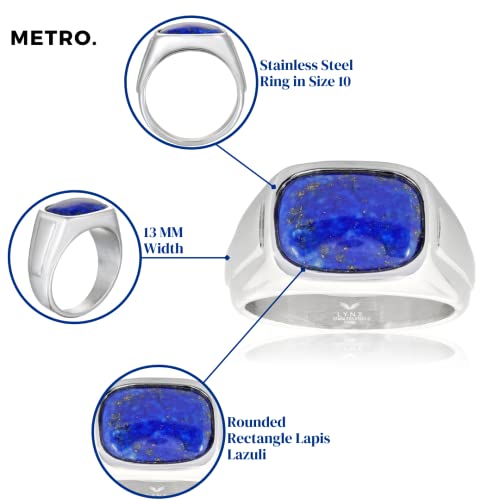 Metro Jewelry Black Onyx or Lapis Lazuli Rounded Rectangle Ring for Men in Stainless Steel with Black Ion Plating - 16 MM Wide - Size 104