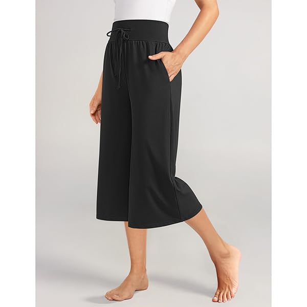 TARSE Wide Leg Cropped Palazzo Pants for Women Culottes with Pockets Summer Gaucho Pants2
