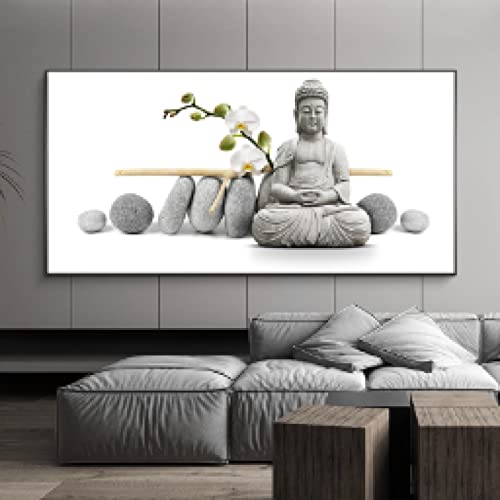 Tableau Bouddha Orchidée Blanche 70x140cm en impression premium sur toile
