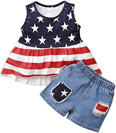 Set Sleeveless Stripe Baby Star Girl Toddler Kids Outfits Top 4th-of-July Shorts Boys Baby Boy (Dark Blue, 4-5 Years)