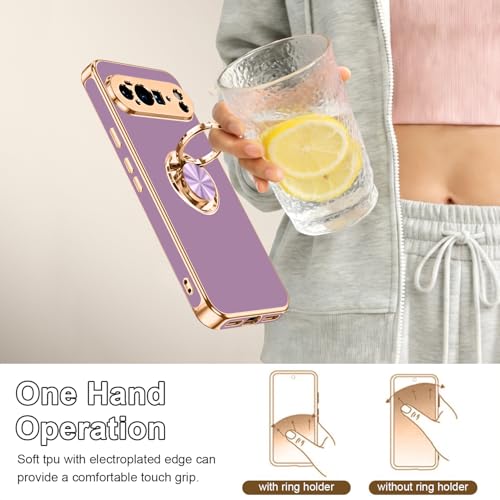Tnarru Designed for Google Pixel 10 Pro XL Case with Ring Stand, Support Magnetic Car Mount Rotating Finger Holder Soft TPU Cover Plating Edge Slim Phone Case for Pixel 10 Pro XL 5G Purple by Tnarru - Used condition - Image 4