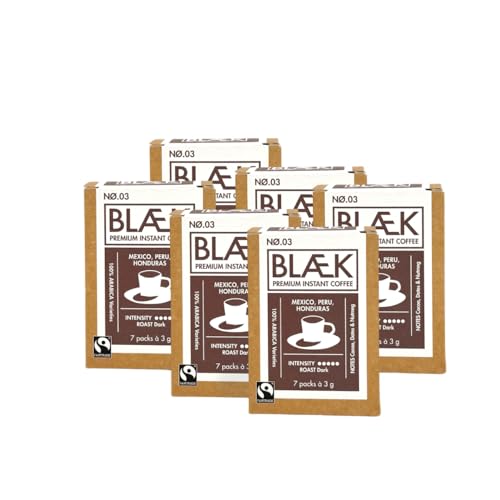 BLÆK Specialty Bio Instant Kaffee Nø.3 | Blaek Espresso Organic Dark Blend löslich: 6er Set Coffee To Go Box Sachet | Arabica Hochland Kaffeebohne ökologisch Kakao | Hotel Camping Reise Büro