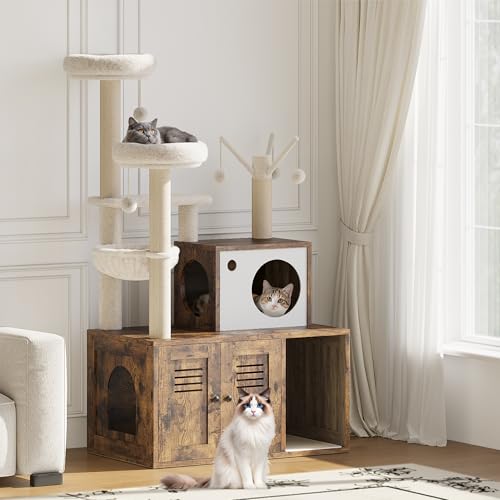 Árbol moderno para gatos con área oculta para caja sanitaria miniatura 7