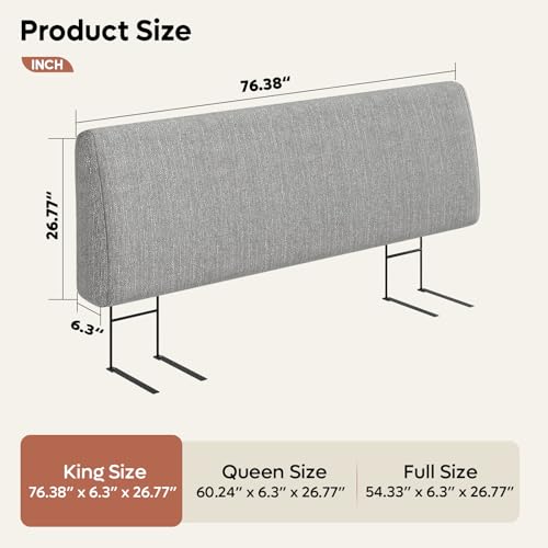 Image of Pinmoco 4.7 inch Upholstered Headboard for King Size Bed, No Drill Needed, 5 Min Assembly, Headboard for 8-14 Inch Mattress, Perfect for Renters Dorm Kids Pet, Linen Gray