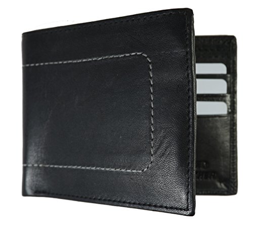 Bullz Genuine Leather Decorative Stitched Bifold Credit Card Black Men's Wallet2