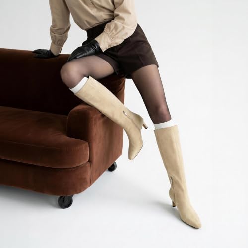 Image of Modatope Knee High Boots Women Square Toe Kitten Heel Tall Boots | Womens Low Heel Fashion Heeled Fall Boots, Dressy Tall Long Boots For Women