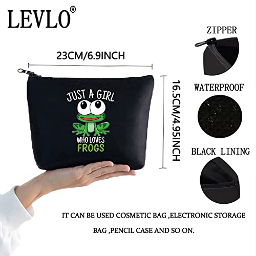 LEVLO Frog Cosmetic Animal Lover Gift Just A Girl Who Loves Frogs Zipper Pouch Bag Frogs Lover Gift(Loves Frogs Black)