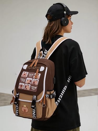 Image of Lushandy Capybara Backpack, Cute Capibara Backpacks Kawaii Kapibara Stuff Large Cartoon Capybara Bag Ita Bag
