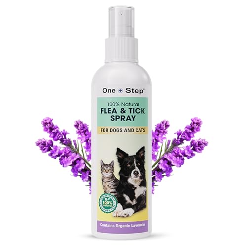 One Step Flea & Tick Spray for Dogs & Cats 250ml, 100% Natural Formula, Allergen Free, Eco-Friendly, Organic Lavender and 6 Other Essential Oils, Pets Care Treatment for Fleas, Ticks & Mosquitos
