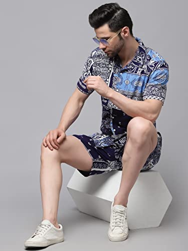 Image of Rigo Printed Co-Ord Set for Men's | Casual Shirt & Shorts Night Suit Set | Lounge-wear Nightdress Pajama Set for Men's | Night Wear, Beach Wear, Vacation Wear Outfit