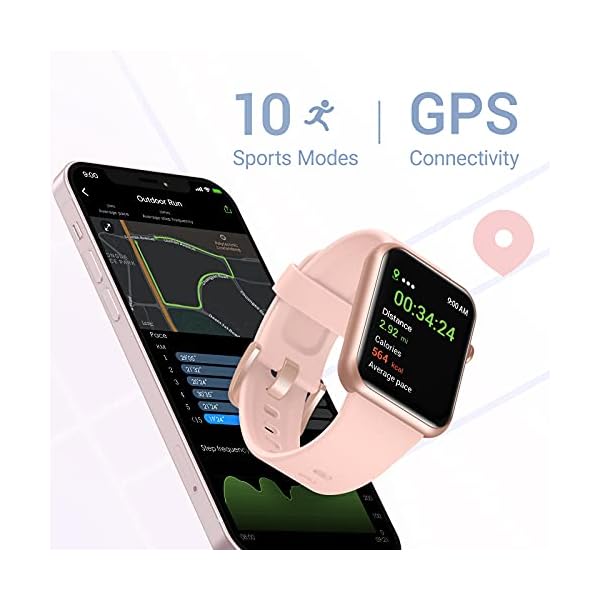 FITNIV Smart Watch, 1.55 Inch Touch Screen Smartwatch for Android and iOS Phones, Fitness Tracker with Heart Rate & SpO2 & Sleep Monitor, 5ATM Waterproof Pedometer Watch for Women Men, Pink