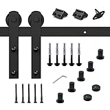 Trintion 200cm (6.56 ft) Schiebetürbeschlag Schiebetürsystem Verstellbare Set Laufschiene Schiebetür Hängeschiene mit Pulverbeschichte Schwarz 200B x 0.6T x 30H cm