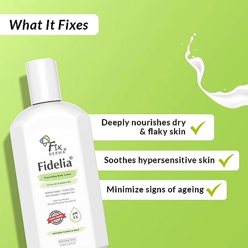 Image of Fixderma Fidelia Nourishing Body Lotion | Moisturizer for face & Body | Body lotion for Women & Men | Body Lotion for Sensitive & Very dry skin with Rice Brain Oil & Aloe vera - 250ml