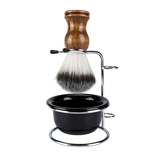 FALETO Stainless Steel Shaving Set, Shaving Brush Stand Holder and Bowl, for Men Wet Shaving