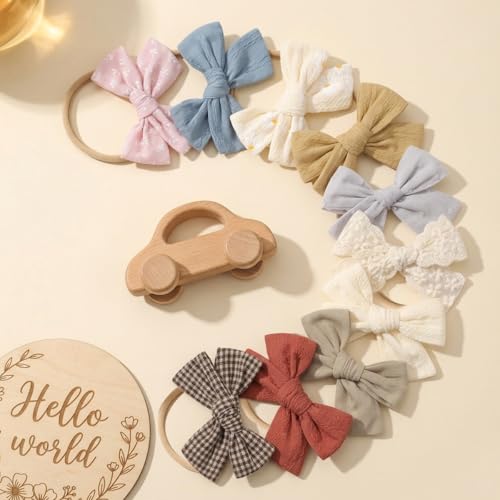 Image of SNOWIE SOFT 10Pcs Baby Hairband Stretchy Cute Floral Bow Headbands for Baby Girl Boy Hair Bands for Baby Girls Boys Newborn Headpiece Gift