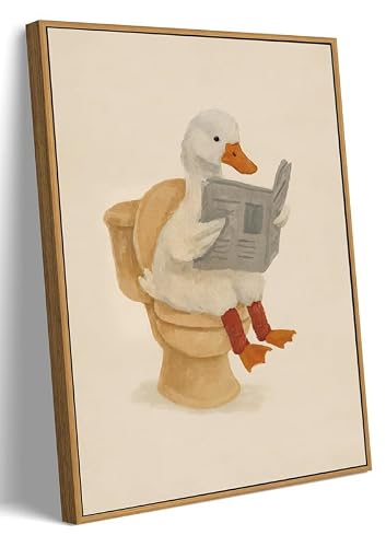 Framed Funny Duck Bathroom Wall Art, Kids Bathroom Decor, 8x10 Inch