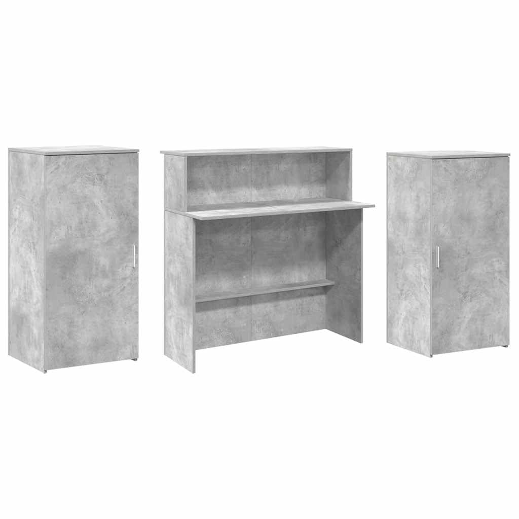 Banco reception, grigio cemento, 200 cm, con bancone integrato e armadietto in legno, ricezione ufficio con spazio di archiviazione e banconi per applicazioni versatili