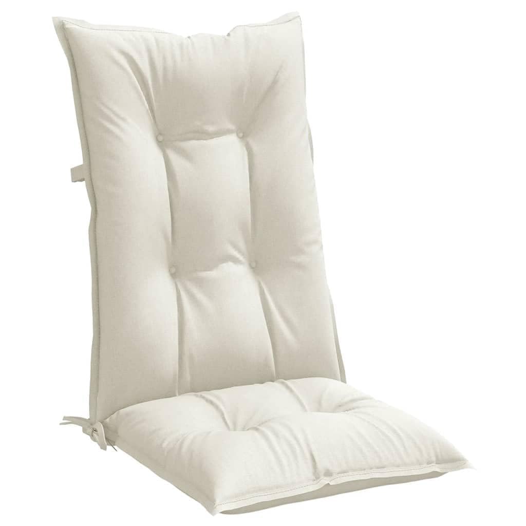 Hochlehner-Auflagen 2 STK. Melange Creme 120x50x7 cm, Bequeme Sitzkissen für Gartenstühle Hochlehner, Polyester-Stuhlkissen mit Füllung und Befestigungskordeln