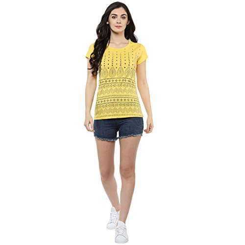 Image of Modeve Women Printed Cotton Blend Half Sleeve Round Neck T-Shirt for Summer