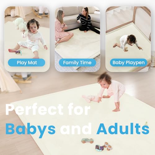 Image of 1.3 inch Thick Baby Play Mat for Floor Playpen, 50x50 Foam Tummy Time Mat, Padded Support Soft Plush Nursery Rug for Infant Kids Toddler Crawling Kick Activity (Ivory)